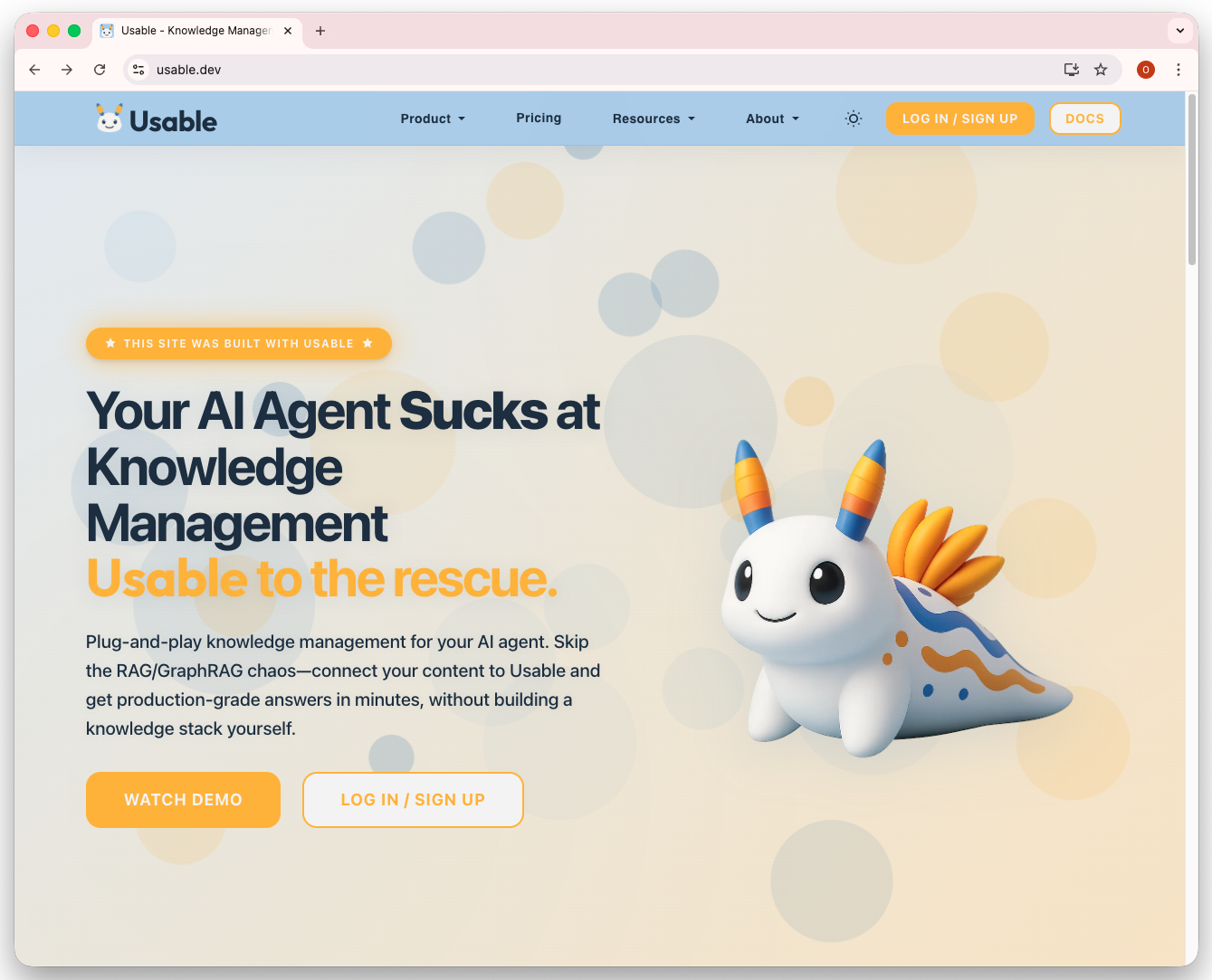 Usable landing page with mascot